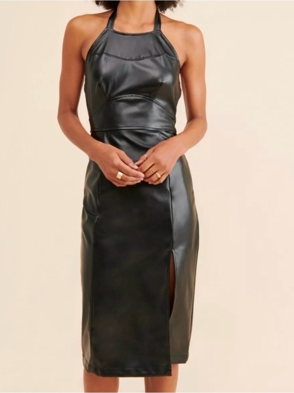Lost + Wander| Faux Black Leather Dress| Small